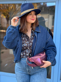 blouse bleu marine en jean, bombers en jean, veste automne, au cerf volant concept store auxerre