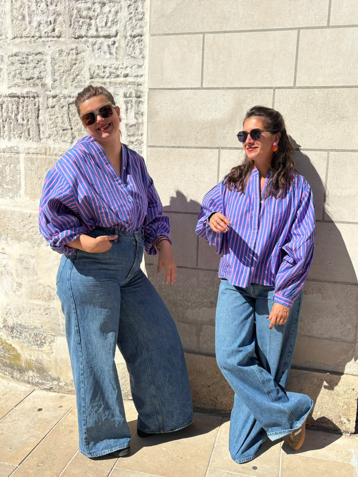 jean large justine, mid blue, disponible au cerf volant