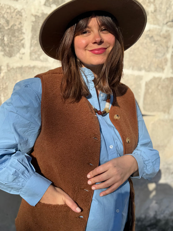 veste sans manches, veste boutonnée, look automne, mode femme, magasin auxerre
